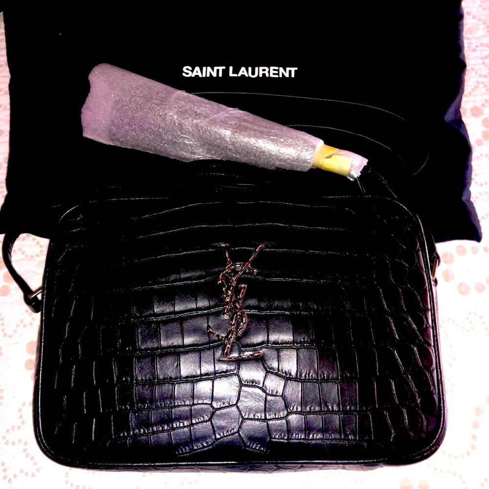 NEW YSL Saint Laurent med camera bag croc black